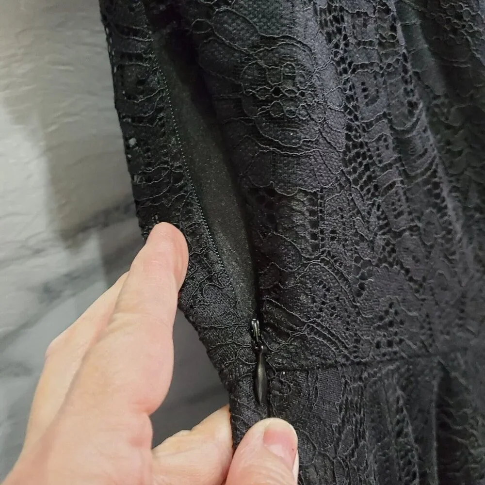 MllesReve Cocktail Party Dress Women Size XL Black Vintage Floral Lace Hi Low - Picture 6 of 11